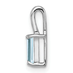 Sterling Silver Rhodium Plated Aquamarine Rectangle Pendant