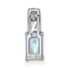 Sterling Silver Rhodium Plated Aquamarine Rectangle Pendant