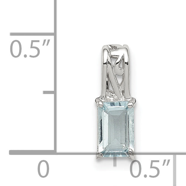 Sterling Silver Rhodium Plated Aquamarine Rectangle Pendant