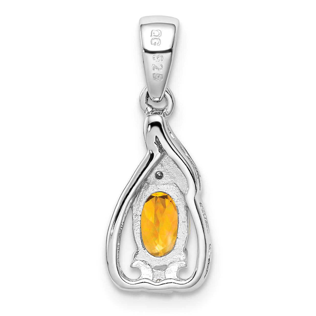 Sterling Silver Rhodium Plated Diamond & Citrine Oval Pendant