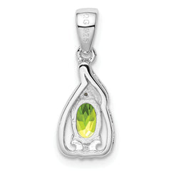 Sterling Silver Rhodium Plated Diamond and Peridot Oval Pendant