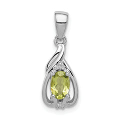 Sterling Silver Rhodium Plated Diamond and Peridot Oval Pendant