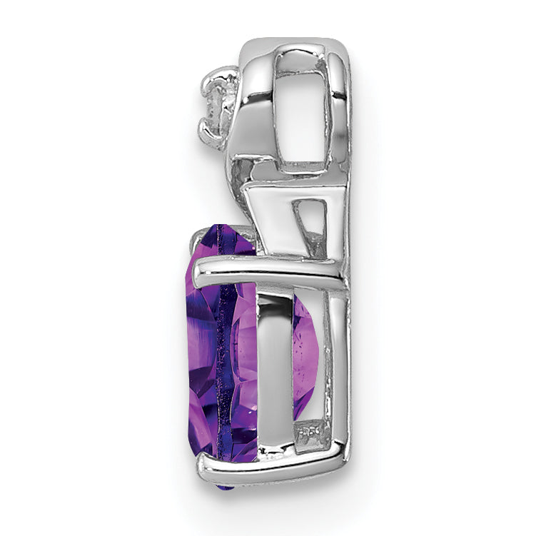 Sterling Silver Rhodium Plated Diamond and Amethyst Oval Pendant