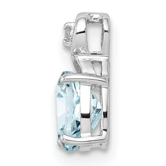 Sterling Silver Rhodium Plated Dia. & Aquamarine Oval Pendant