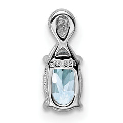 Sterling Silver Rhodium Plated Dia. & Aquamarine Oval Pendant