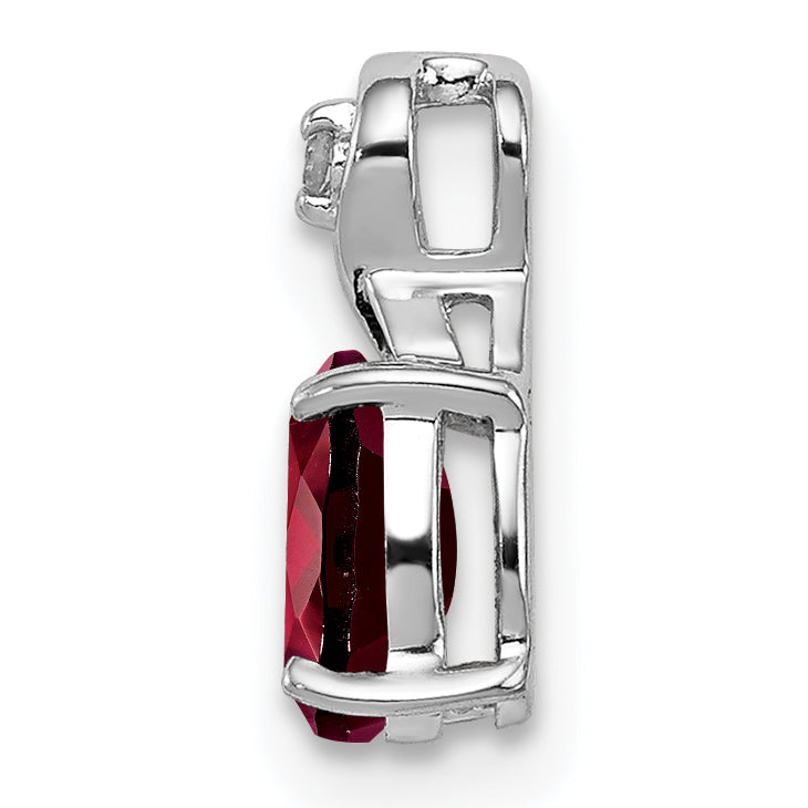 Sterling Silver Rhodium Plated Diamond & Garnet Oval Pendant