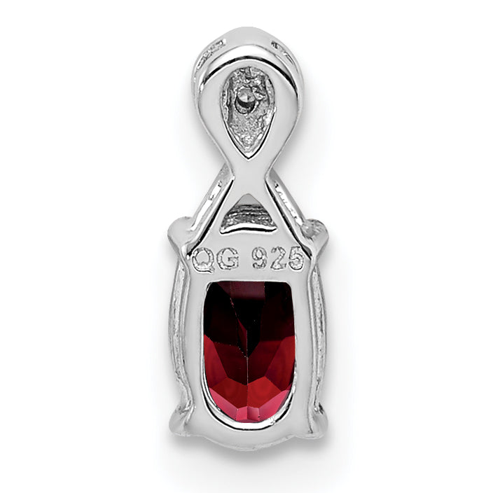 Sterling Silver Rhodium Plated Diamond & Garnet Oval Pendant