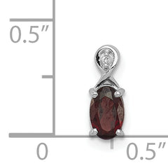 Sterling Silver Rhodium Plated Diamond & Garnet Oval Pendant