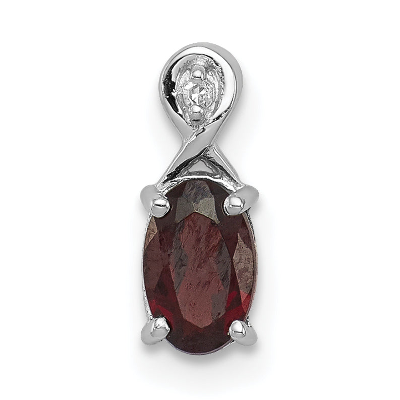 Sterling Silver Rhodium Plated Diamond & Garnet Oval Pendant