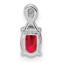 Sterling Silver Rhodium Plated Diamond & Ruby Oval Pendant