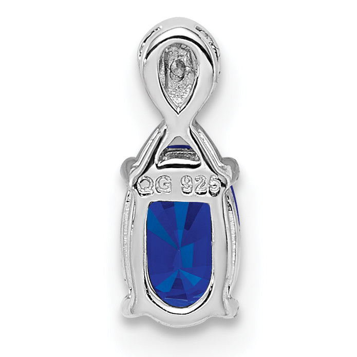 Sterling Silver Rhodium Plated Diamond & Sapphire Oval Pendant