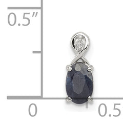 Sterling Silver Rhodium Plated Diamond & Sapphire Oval Pendant