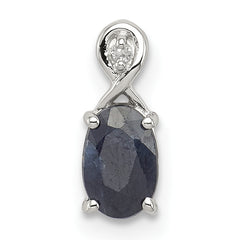 Sterling Silver Rhodium Plated Diamond & Sapphire Oval Pendant