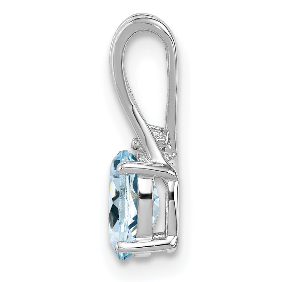 Sterling Silver Rhodium Plated Diamond Aquamarine Oval Pendant