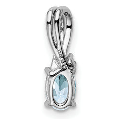 Sterling Silver Rhodium Plated Diamond Aquamarine Oval Pendant