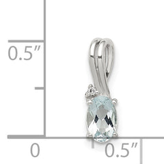 Sterling Silver Rhodium Plated Diamond Aquamarine Oval Pendant