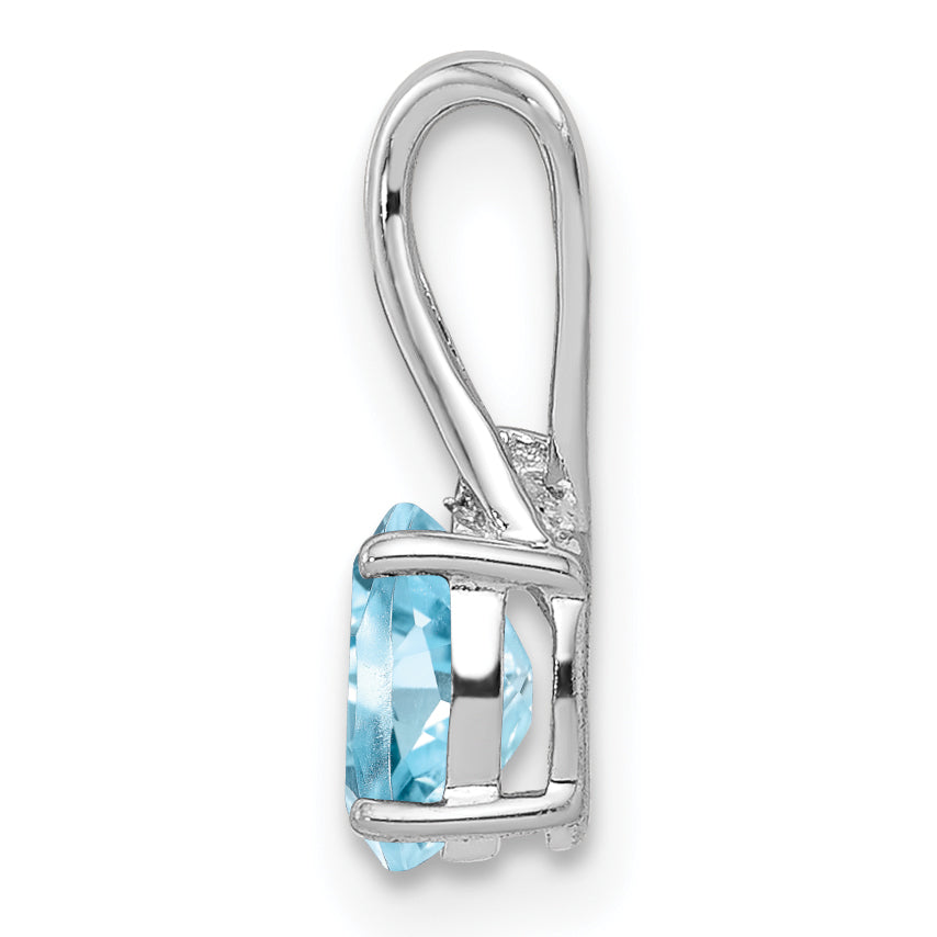 Sterling Silver Rhodium Plated Diamond & Sky Blue Topaz Oval Pendant