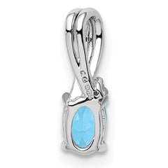 Sterling Silver Rhodium Plated Diamond & Sky Blue Topaz Oval Pendant