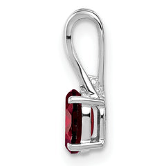 Sterling Silver Rhodium Plated Diamond Garnet Oval Pendant