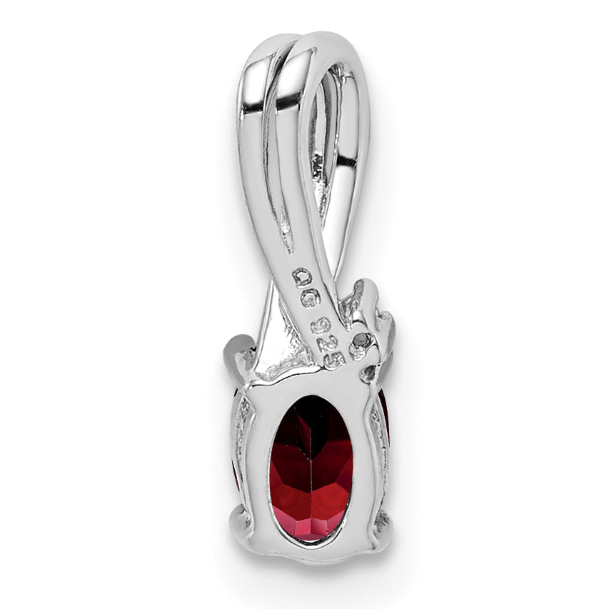 Sterling Silver Rhodium Plated Diamond Garnet Oval Pendant