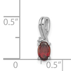 Sterling Silver Rhodium Plated Diamond Garnet Oval Pendant