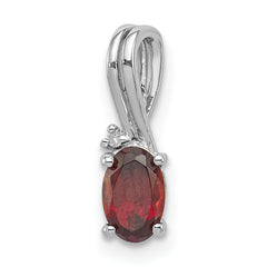 Sterling Silver Rhodium Plated Diamond Garnet Oval Pendant