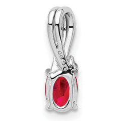 Sterling Silver Rhodium Plated Diamond & Ruby Oval Pendant