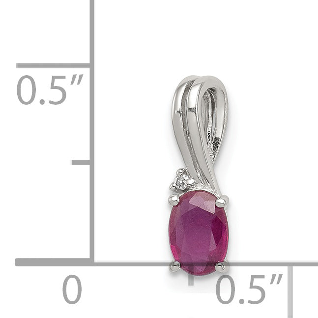 Sterling Silver Rhodium Plated Diamond & Ruby Oval Pendant