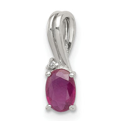 Sterling Silver Rhodium Plated Diamond & Ruby Oval Pendant