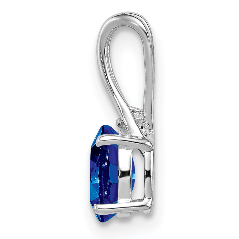 Sterling Silver Rhodium Plated Diamond and Sapphire Oval Pendant