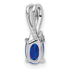 Sterling Silver Rhodium Plated Diamond and Sapphire Oval Pendant