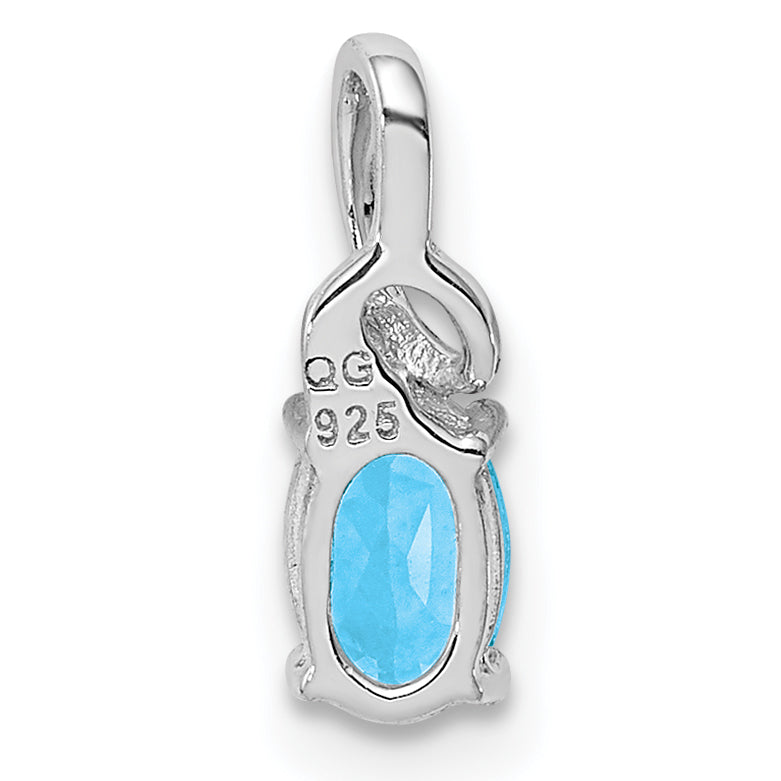 Sterling Silver Rhodium Plated Diamond & Sky Blue Topaz Oval Pendant