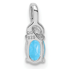 Sterling Silver Rhodium Plated Diamond & Sky Blue Topaz Oval Pendant