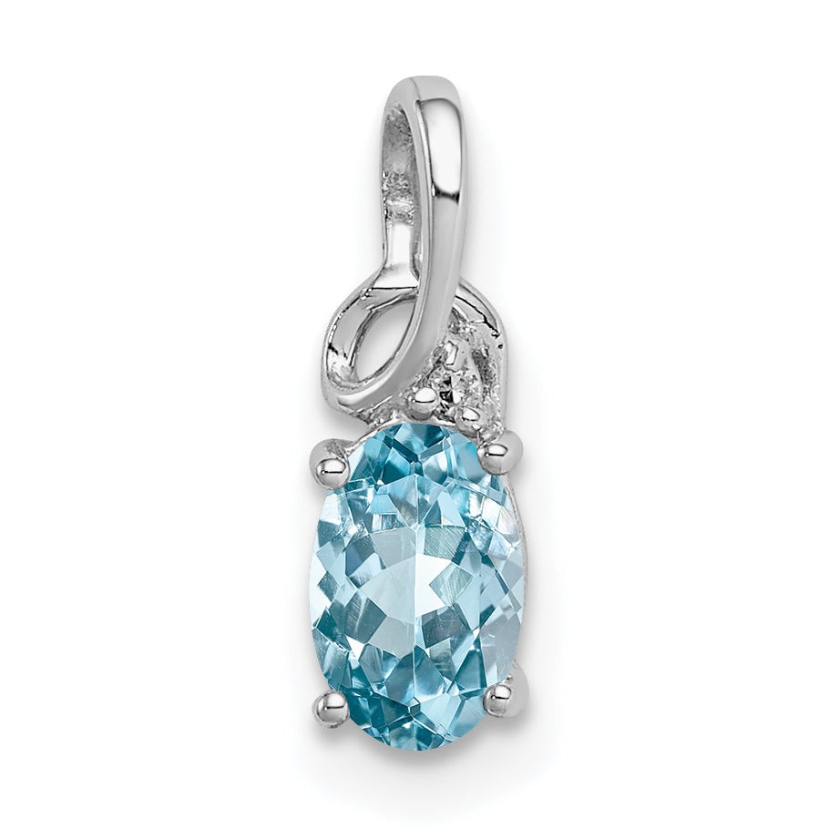 Sterling Silver Rhodium Plated Diamond & Sky Blue Topaz Oval Pendant