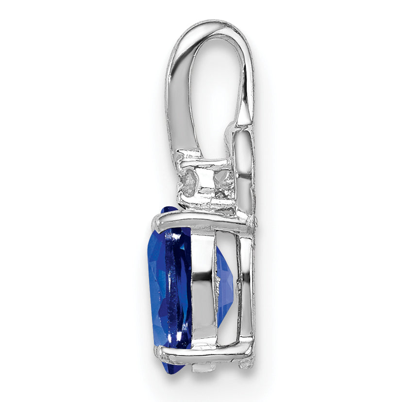 Sterling Silver Rhodium Plated Diamond & Sapphire Oval Pendant