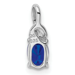 Sterling Silver Rhodium Plated Diamond & Sapphire Oval Pendant