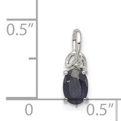 Sterling Silver Rhodium Plated Diamond & Sapphire Oval Pendant