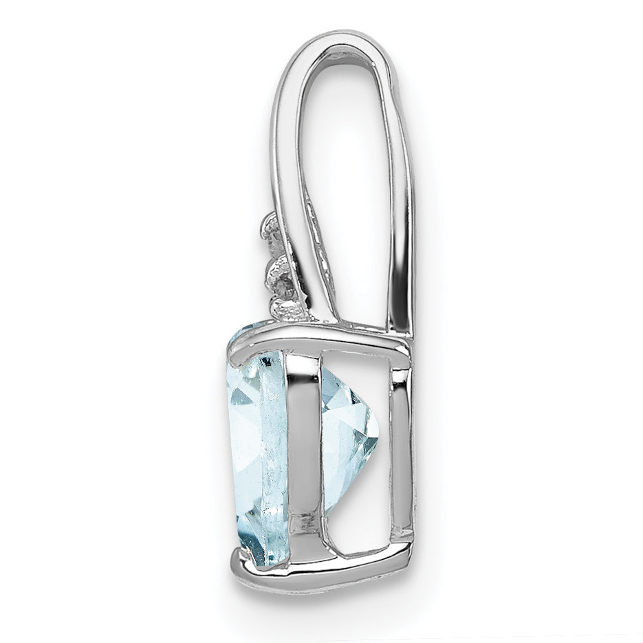 Sterling Silver Rhodium Plated Dia. & Aquamarine Heart Pendant