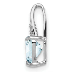 Sterling Silver Rhodium Plated Dia. & Aquamarine Heart Pendant