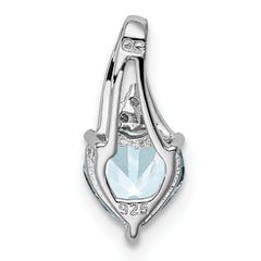 Sterling Silver Rhodium Plated Dia. & Aquamarine Heart Pendant