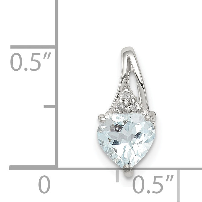 Sterling Silver Rhodium Plated Dia. & Aquamarine Heart Pendant