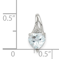 Sterling Silver Rhodium Plated Dia. & Aquamarine Heart Pendant