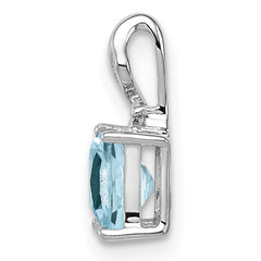 Sterling Silver Rhodium Plated Dia. & Aquamarine Square Pendant