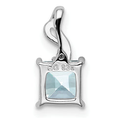 Sterling Silver Rhodium Plated Dia. & Aquamarine Square Pendant