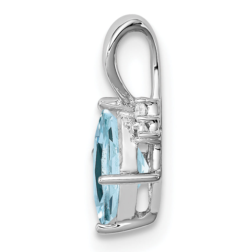 Sterling Silver Rhodium Plated Dia. & Aquamarine Square Pendant