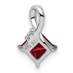 Sterling Silver Rhodium Plated Diamond & Garnet Square Pendant