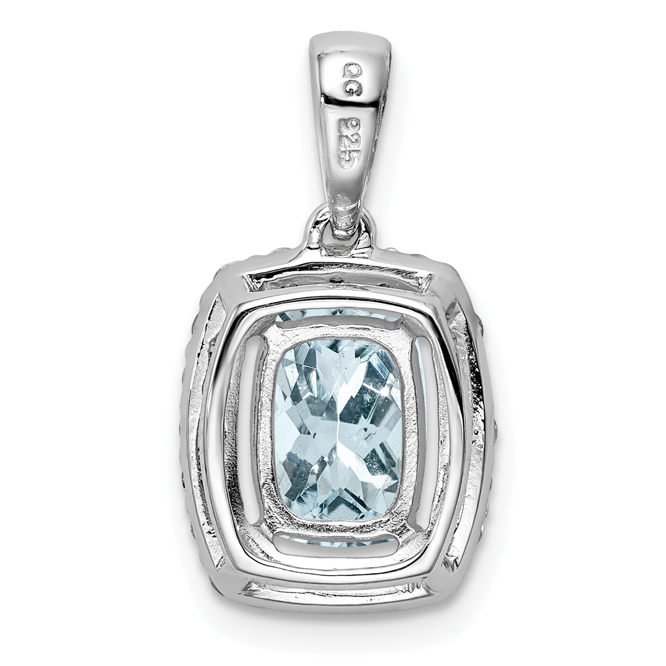 Sterling Silver Rhodium Plated White Topaz & Aquamarine Pendant