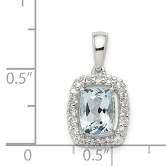 Sterling Silver Rhodium Plated White Topaz & Aquamarine Pendant