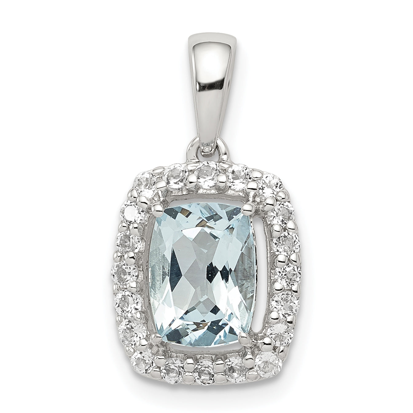 Sterling Silver Rhodium Plated White Topaz & Aquamarine Pendant