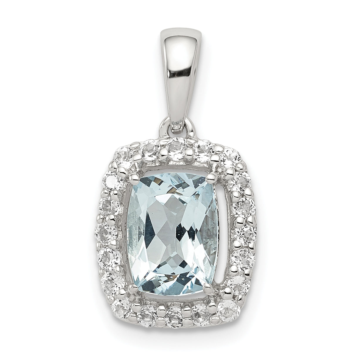 Sterling Silver Rhodium Plated White Topaz & Aquamarine Pendant